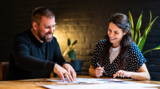Wes and Michelle working on a wireframe